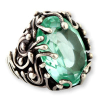 Mint Green Uranium Glass Ring – Faceted UV-Reactive Stone in Sculptural Sterling Silver
