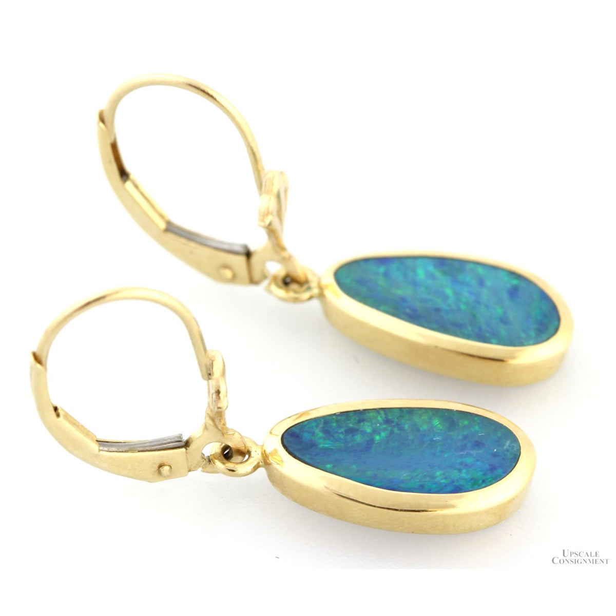 Australian Black Opal Doublet 14K Yellow Gold Earrings