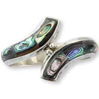 950 Fine Silver Abalone Inlay Signed Hinged Clamper Bangle