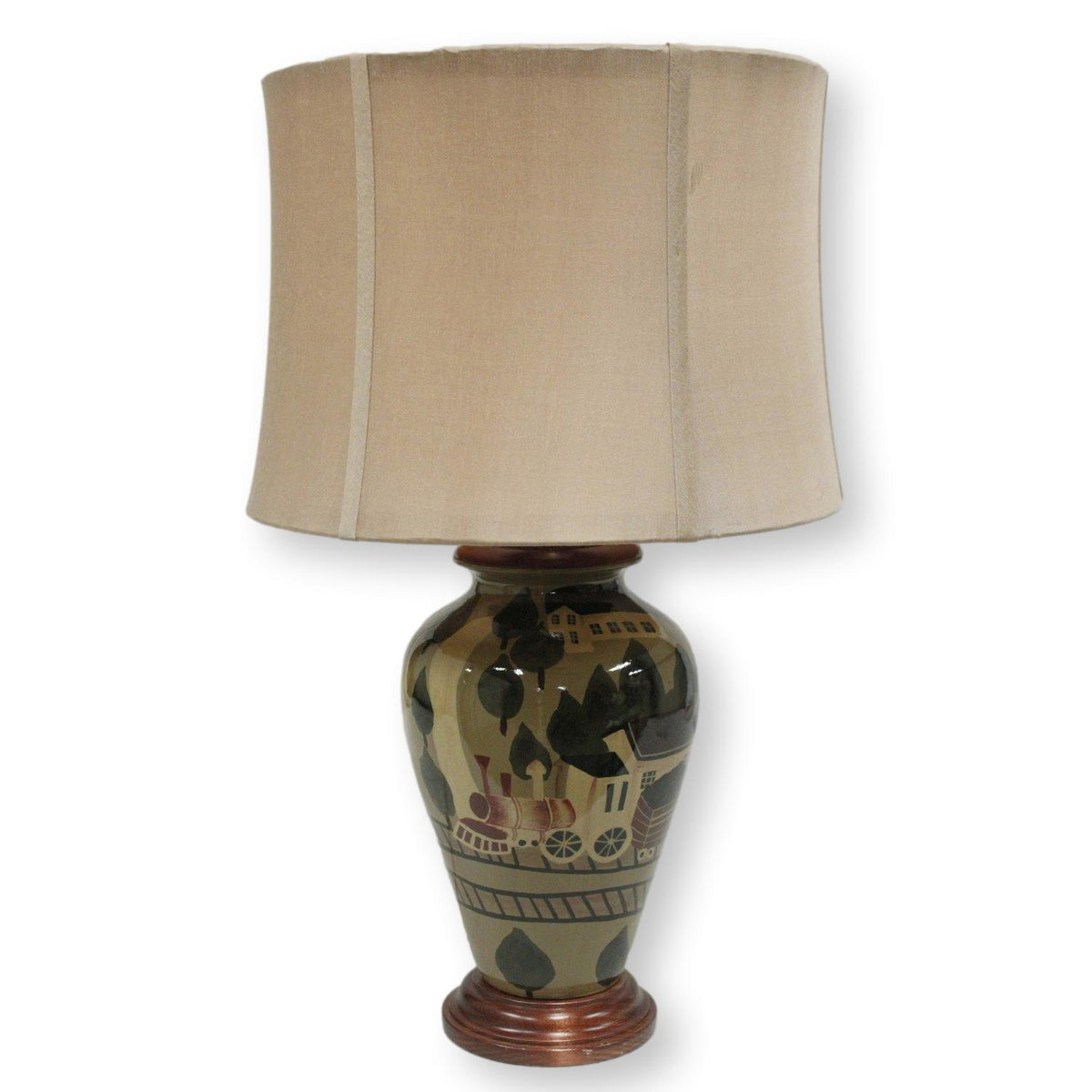 Train Motif Hand Painted Urn Lamp