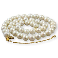 Handknotted 10mm Cultured White Pearl 14K Gold Necklace