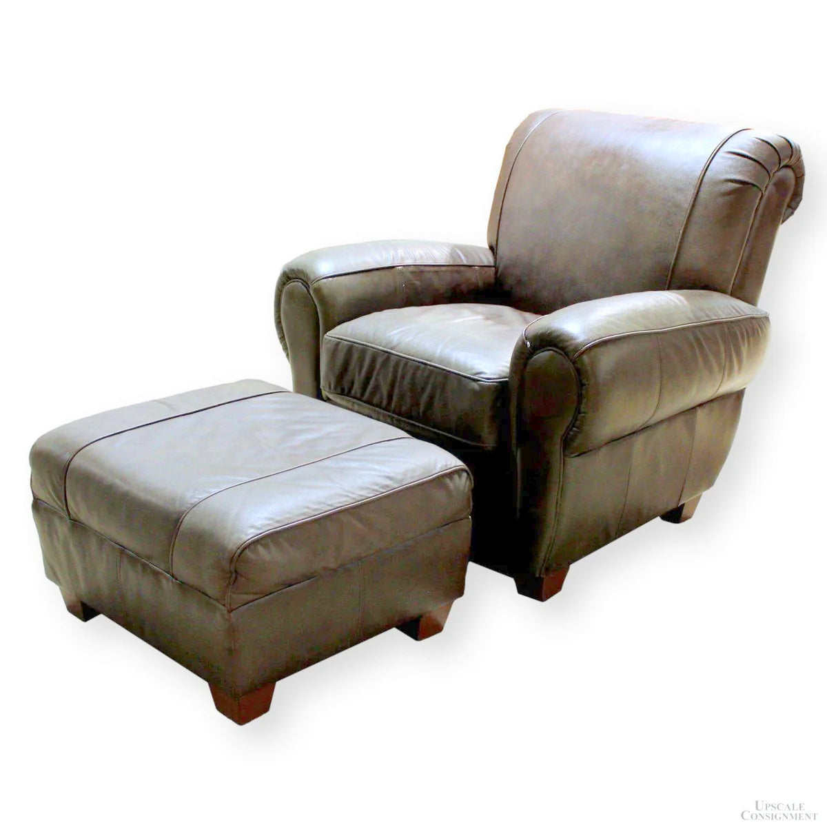 Distinctive Designs Furn. USA Brown Leather Club Chair w/Ottoman