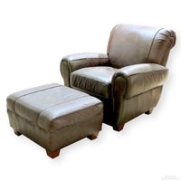 Distinctive Designs Furn. USA Brown Leather Club Chair w/Ottoman