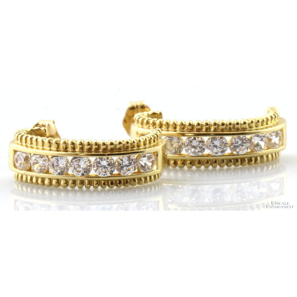 14K Gold Diamonique J-Hoop Earrings – Approx. 1.20 CTW