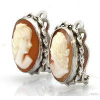 Shell Cameo Clip Earrings 12K White Gold Filled Mountings