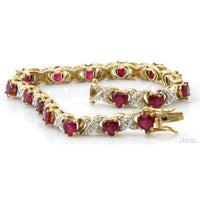 Gold Vermeil Lab-Created Ruby Hearts & Diamond Link Bracelet