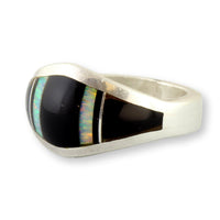 Black Onyx & Fiery Opal Sterling Silver Ring by Navajo Sheila Tso