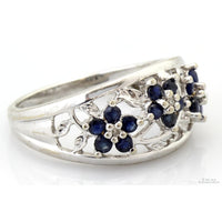 10K Gold Natural Blue Sapphire & Diamond Floral Motif  Ring