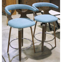 LumiSource Pair of Mid-Century Turquoise Swivel Counter Stools