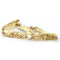 14K Gold Foliate Design Cultured Pearl Link Bracelet