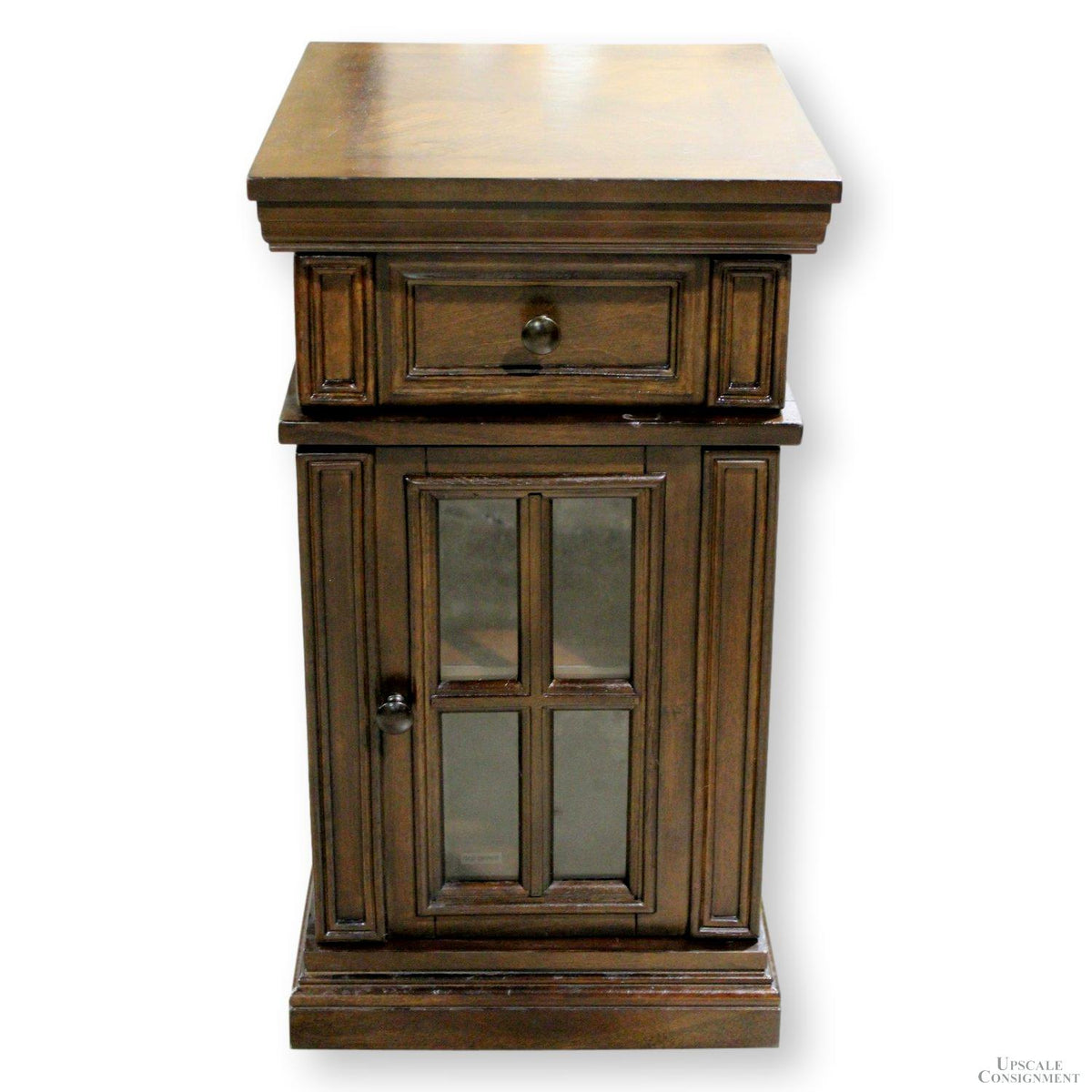 Mahogany Nightstand with Glass Door