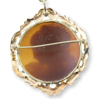 10K Yellow & Rose Gold Hand-Carved Shell Cameo Convertible Brooch Pendant with 14K Gold Chain