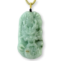 Grade A Burmese Green Jadeite Jade Dragon Pendant & Silk Cord