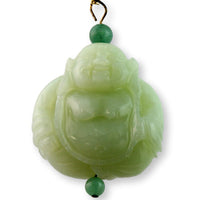 Carved Celadon Nephrite Jade Happy Buddha Pendant - 39.83G