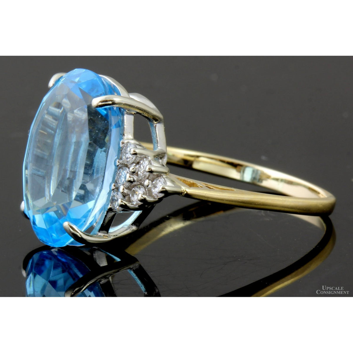 10.62ct Swiss Blue Topaz & .35ctw Diamond 14K Gold Ring