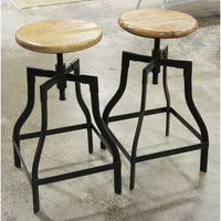 Pair of Adjustable Height Wood & Iron Stools