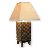 Brown Basketweave Table Lamp w/Square Shade