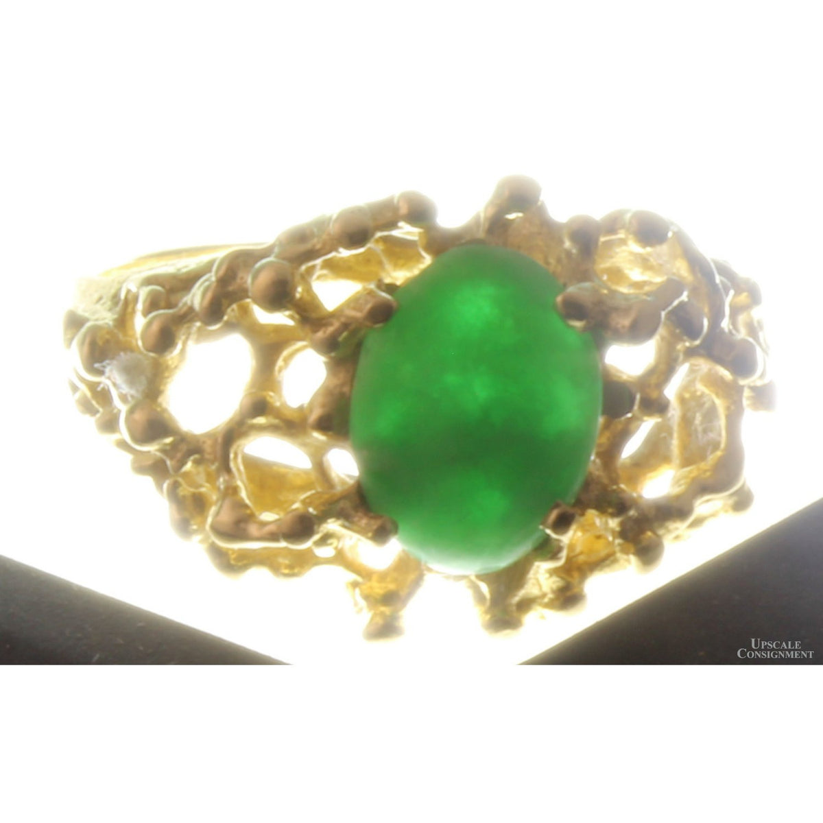 Vintage 14K Natural Jadeite Jade Ring | Pierced Openwork Design