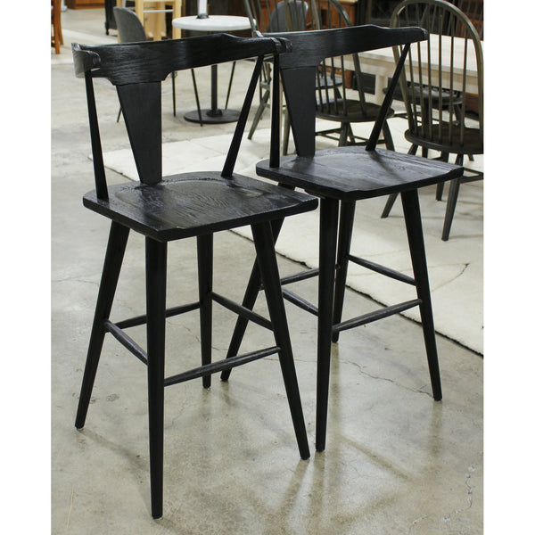 Four Hands Pair of 'Ripley' Black Oak Barstools