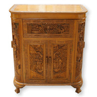 Asian Style Ornately Carved Bar Cabinet w/Elevator Lift