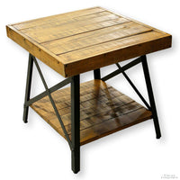 Rustic Wood Plank & Metal Side Table