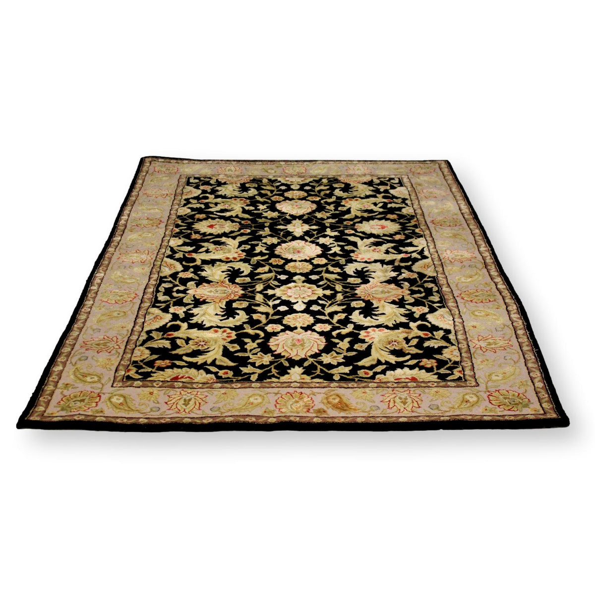 5' X 8' Wool & Silk Black & Blush Botanical Area Rug