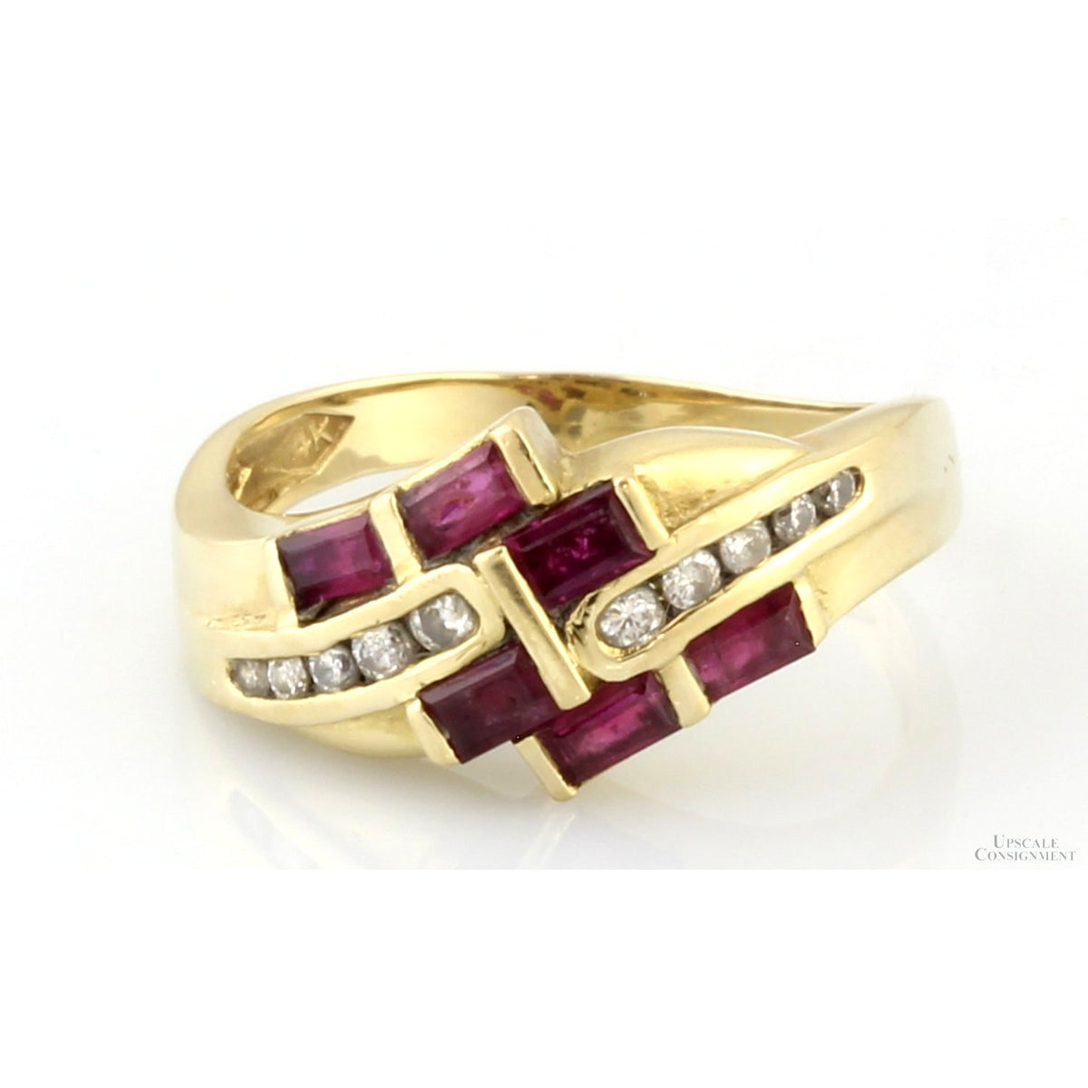 Natural Ruby Gemstones & Diamond Ring in 14K Yellow Gold
