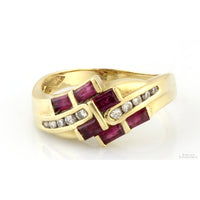 Natural Ruby Gemstones & Diamond Ring in 14K Yellow Gold