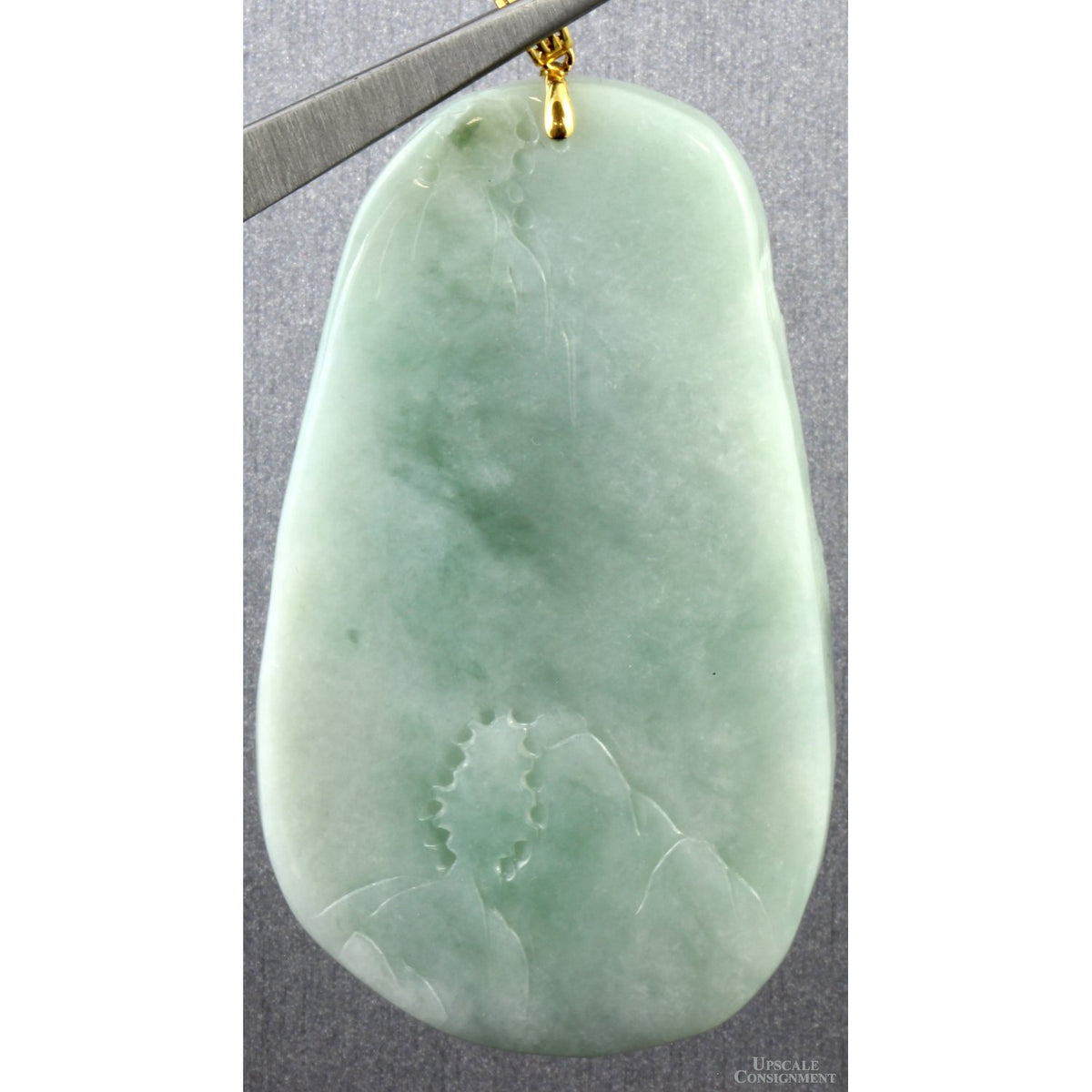 Grade A Burmese Green Jadeite Jade Landscape Pendant 18K Bail