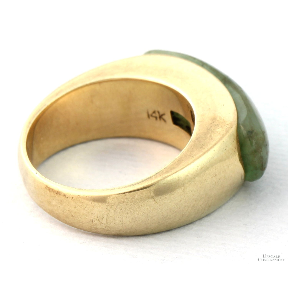 14K Yellow Gold Green Jadeite Saddle Ring – Natural Jade