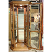 Oak Corner Curio w/Leaded Glass