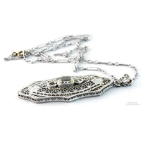 Platinum Filigree Pendant Necklace | 14K White Gold | c.1930