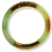 Gump's Jadeite Hinged Bangle Engraved 14K Gold c. 1970-1980