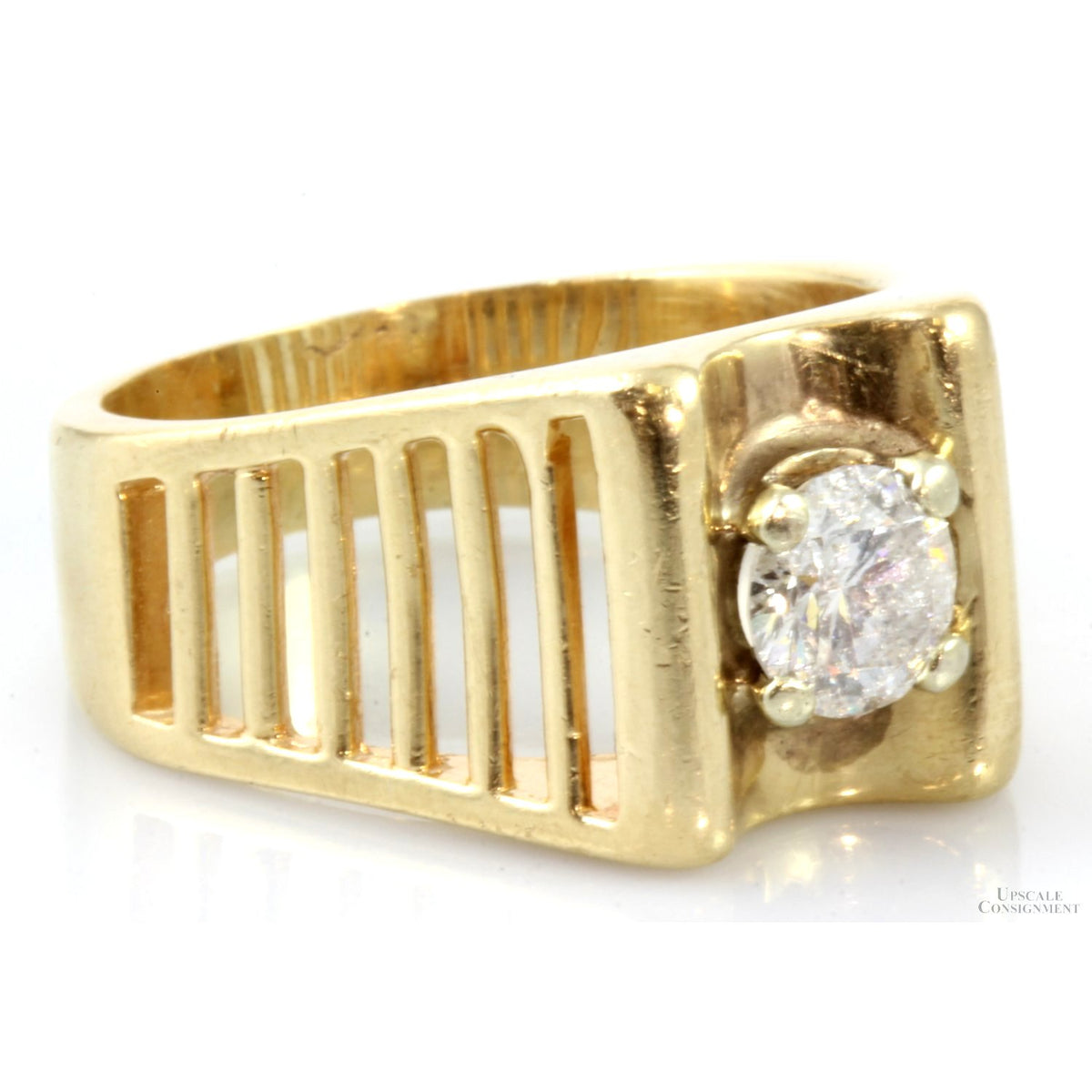 .93ct Diamond 14K Yellow Gold Open Linear Design Mens Ring