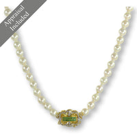 24" Cultured Pearl Strand -  Emerald & Diamond 14K Clasp