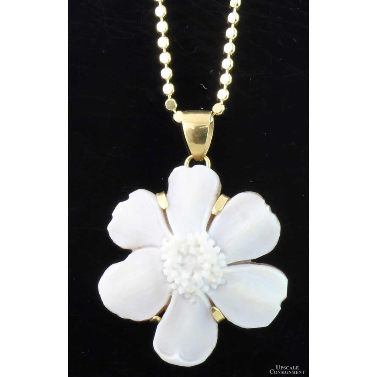 Italian Hand-Carved Shell Flower Cameo Pendant by D. Luca