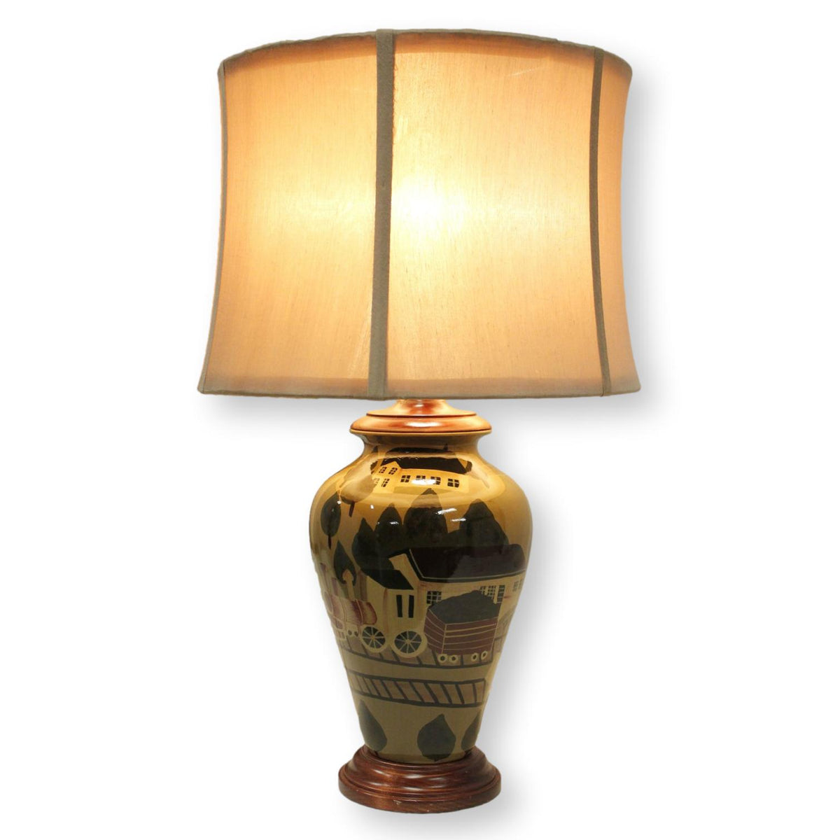 Train Motif Hand Painted Urn Lamp