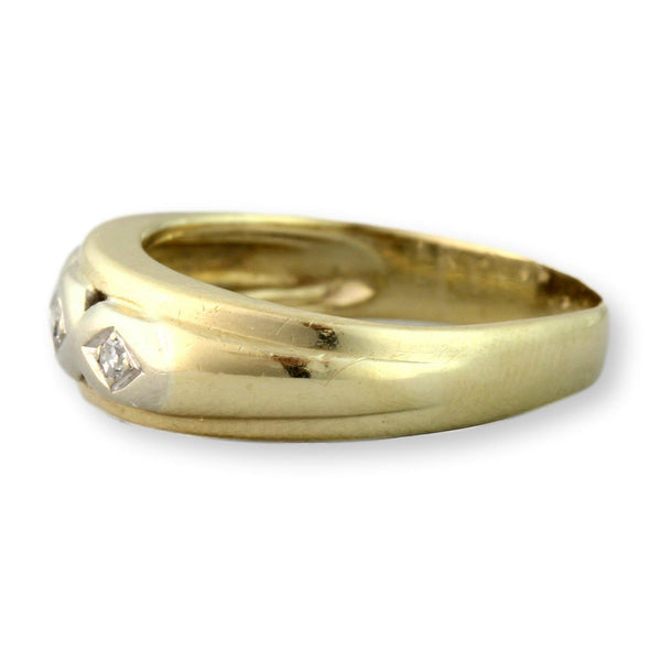 14K Two-Tone Gold Three-Stone Diamond Men's Band