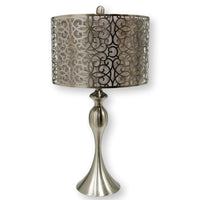 Brushed Silver Turned Lamp w/Cutout Shade