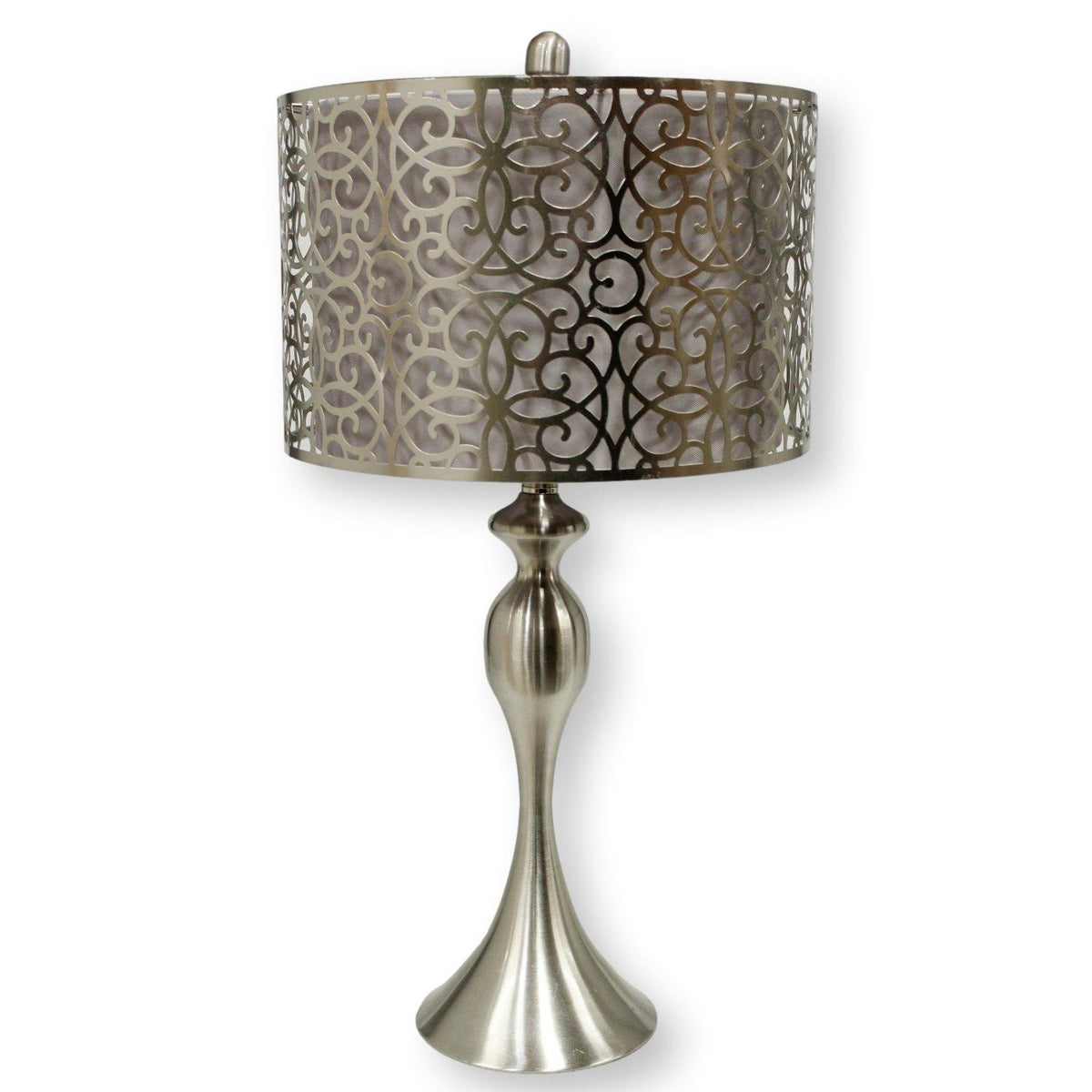 Brushed Silver Turned Lamp w/Cutout Shade