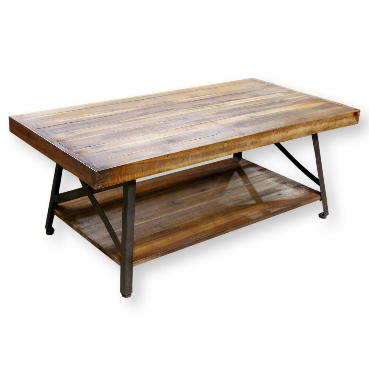 Rustic Metal & Wood Plank Coffee Table
