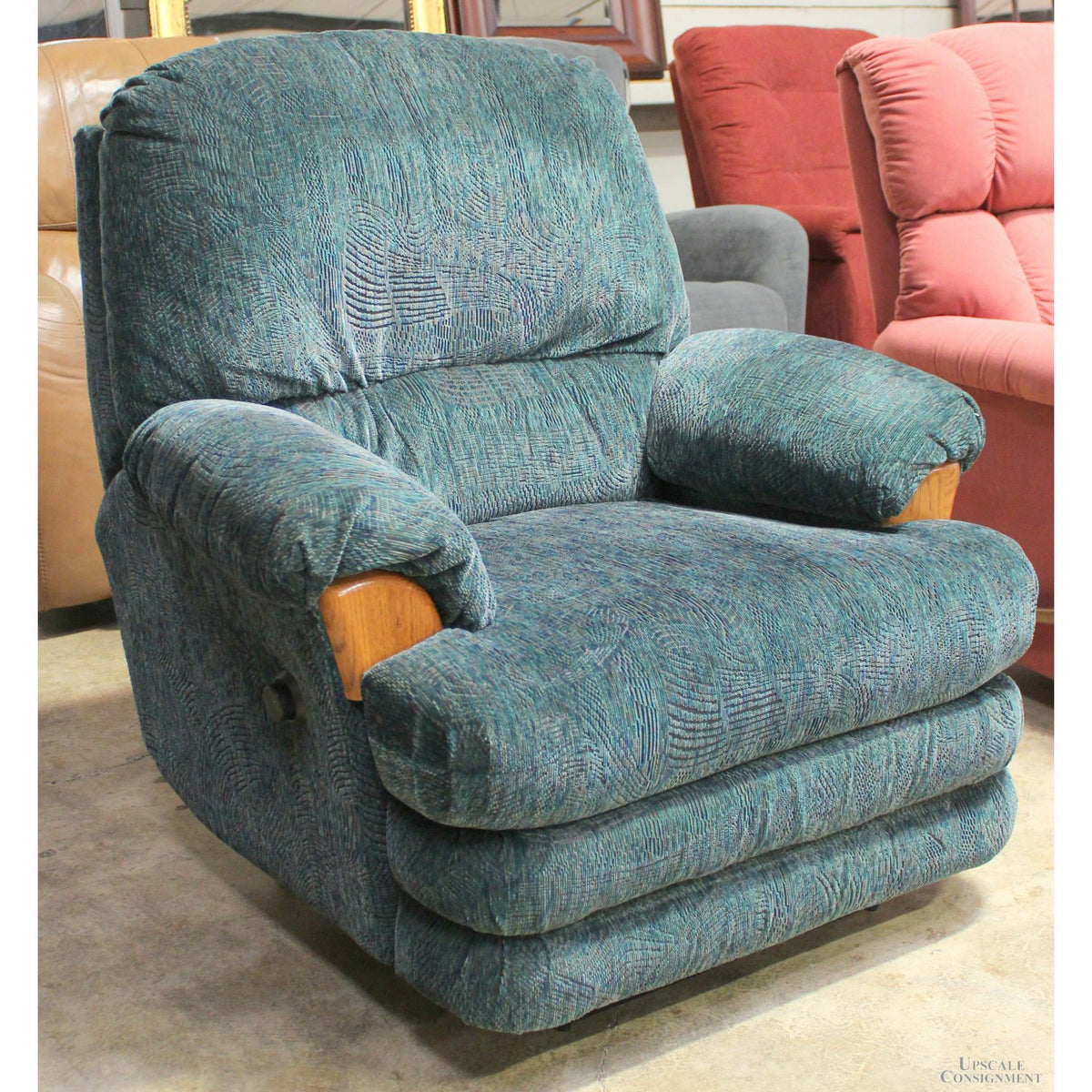 Green Recliner w/Oak Arms