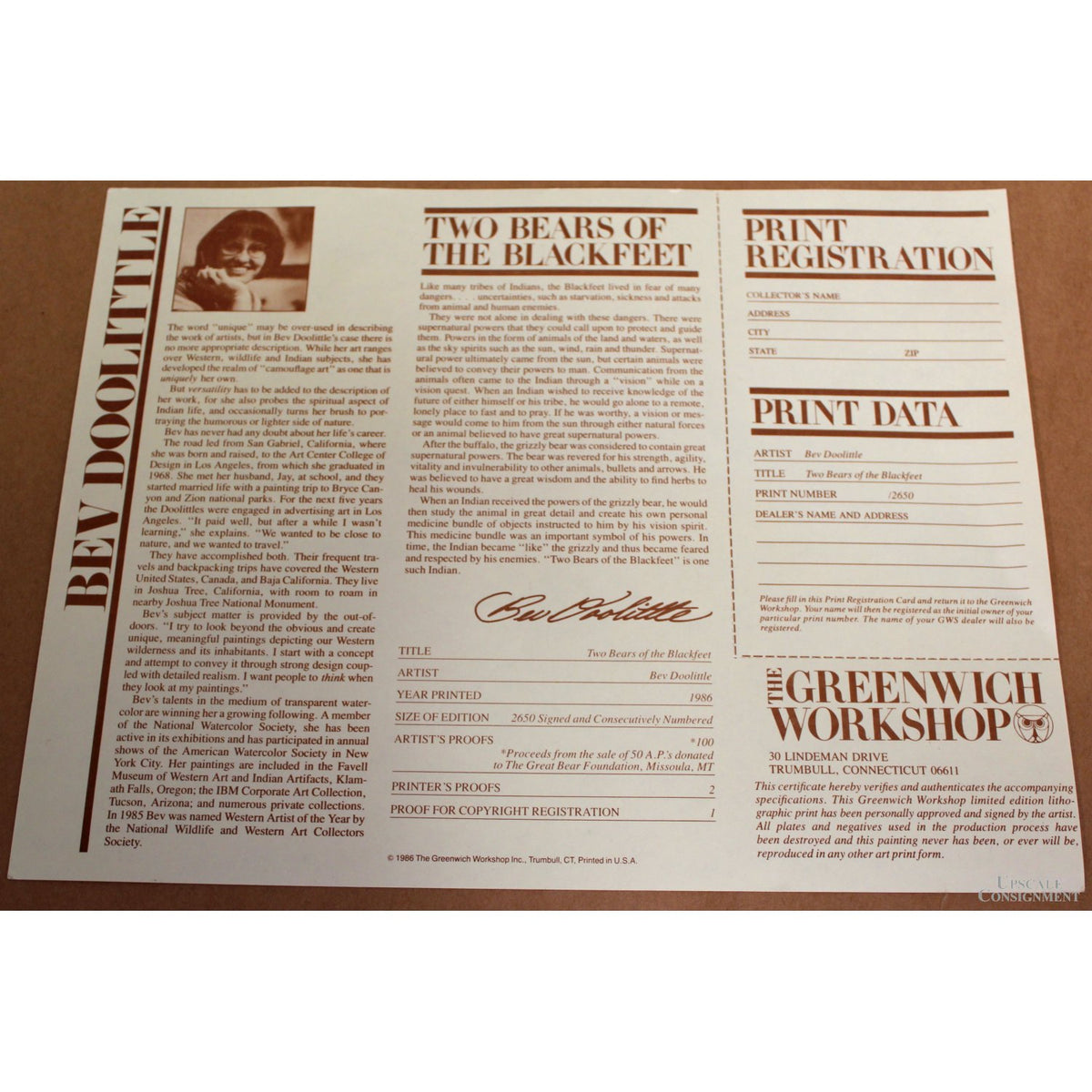 Bev Doolittle Double Signed Limited Edition Print '2 Bears of the Blackfeet'