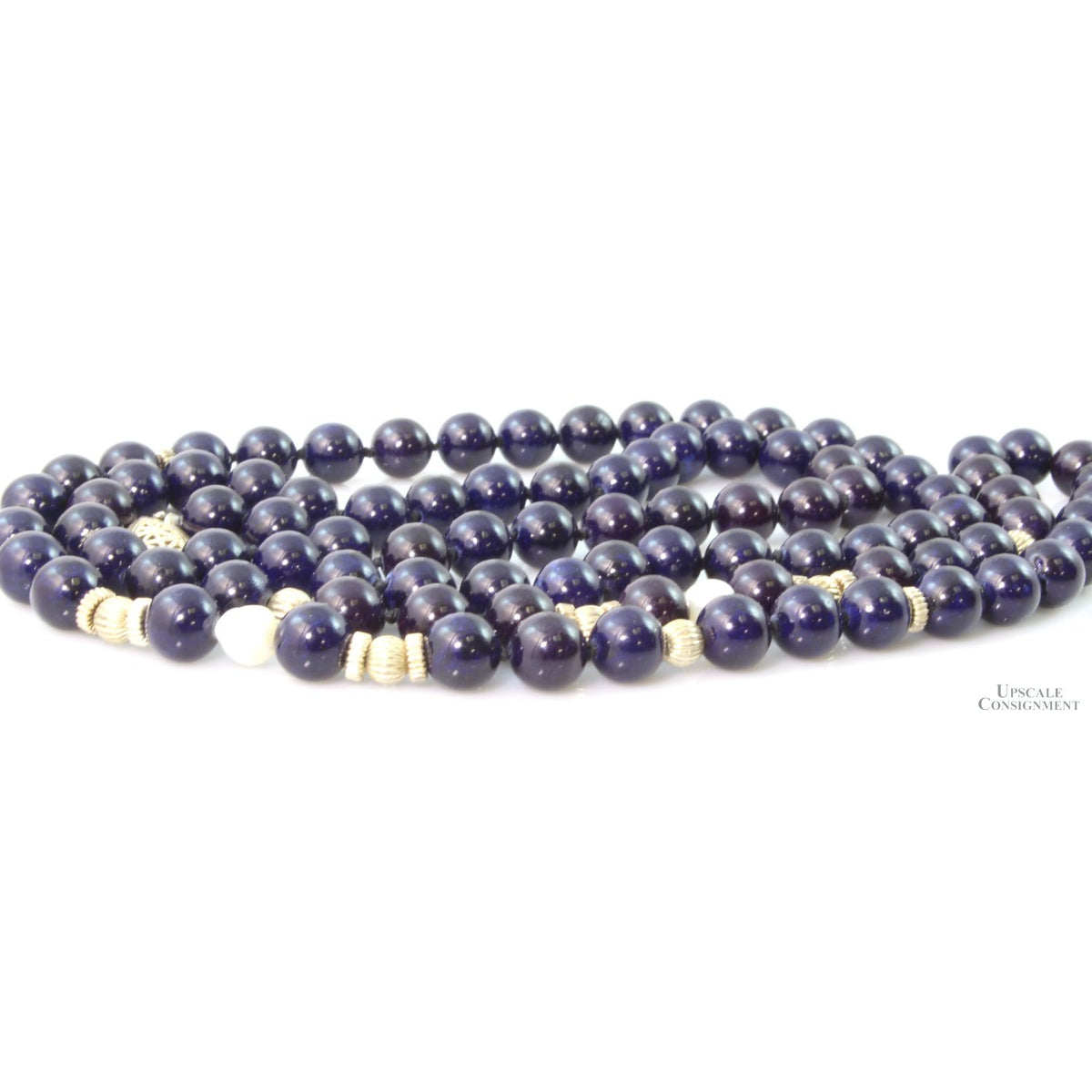 Violetish-Blue Chalcedony Pearl & Sterling Silver Bead Necklace