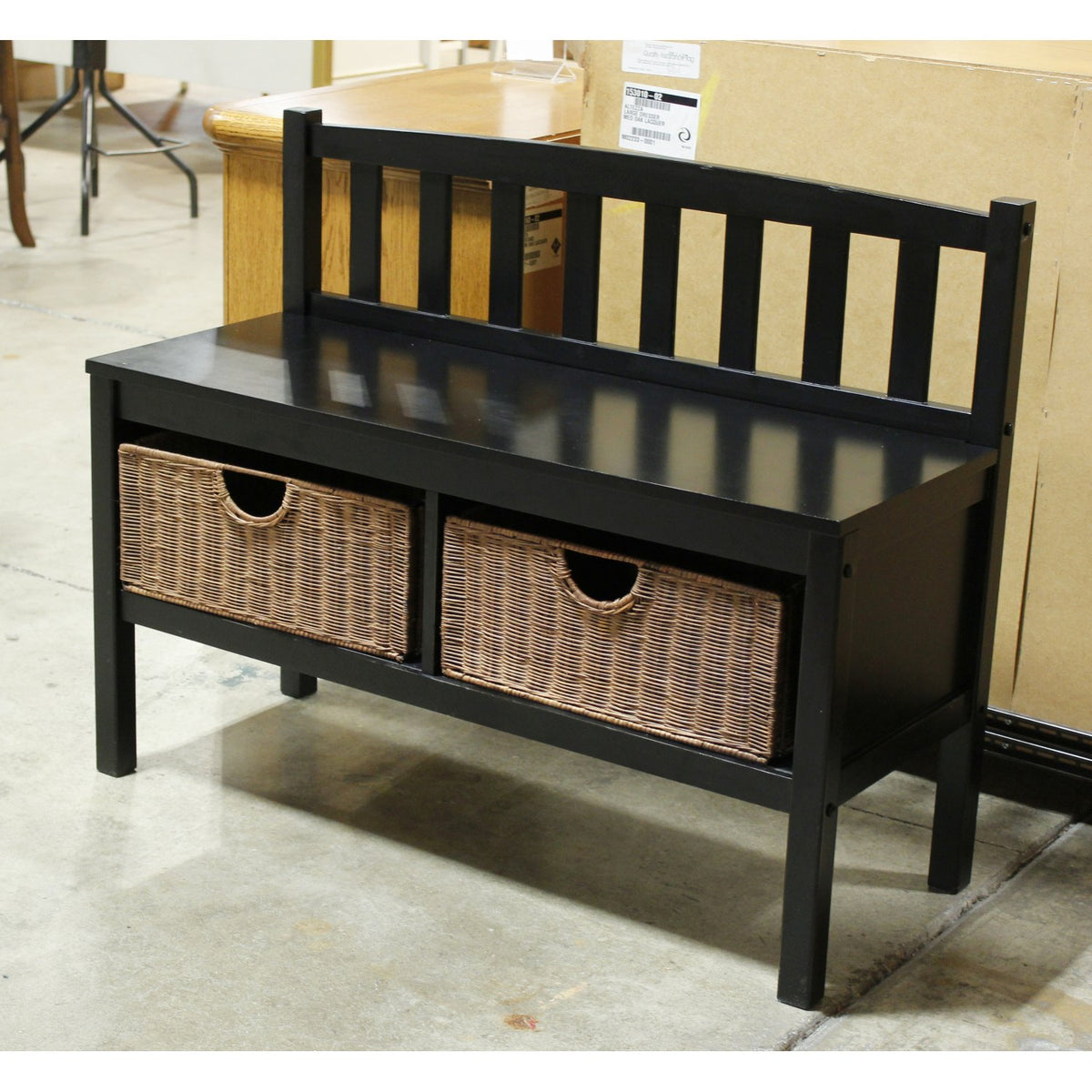 Black Storage Bench w/Basket Drawers