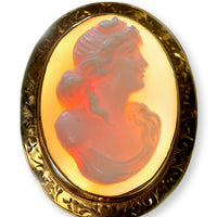 High-Relief Shell Cameo Brooch 14K Gold Engraved Frame