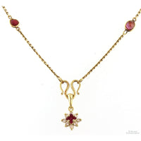 14K Gold Natural Ruby Stations | Diamond Accent Pendant