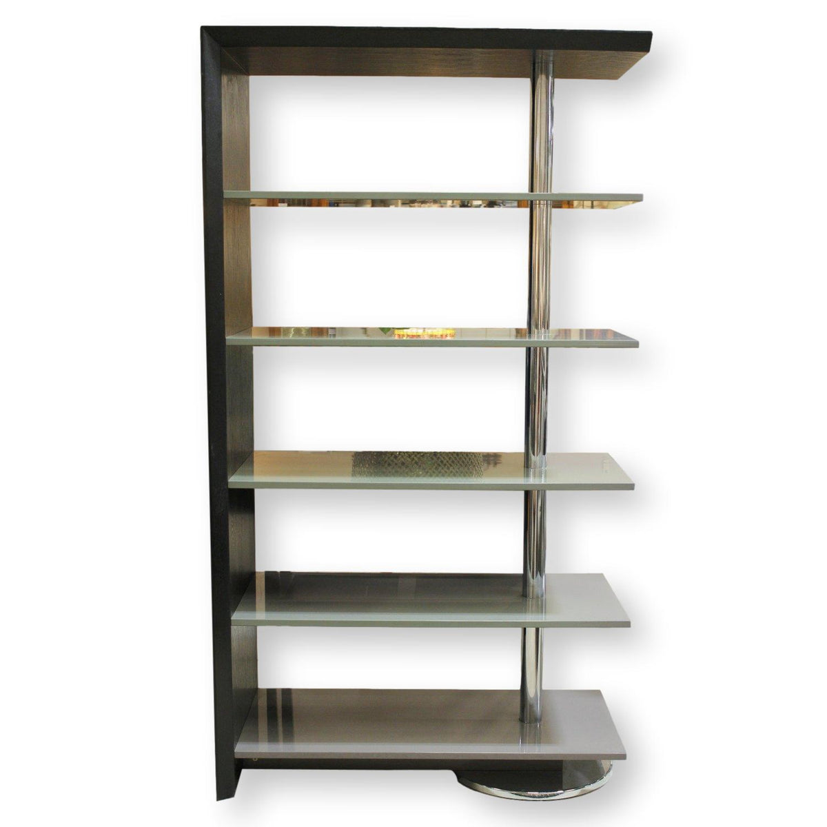 Modern Black Oak, Gray, & Chrome Etagere