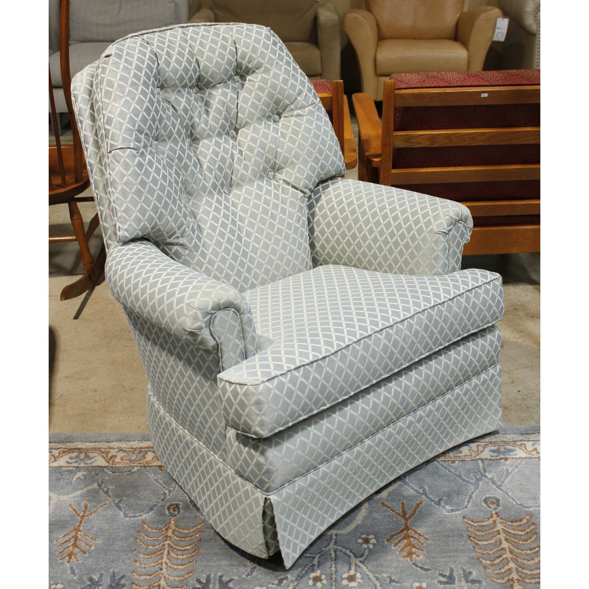 Lilly Industries Blue & White Diamond Pattern Swivel Rocker