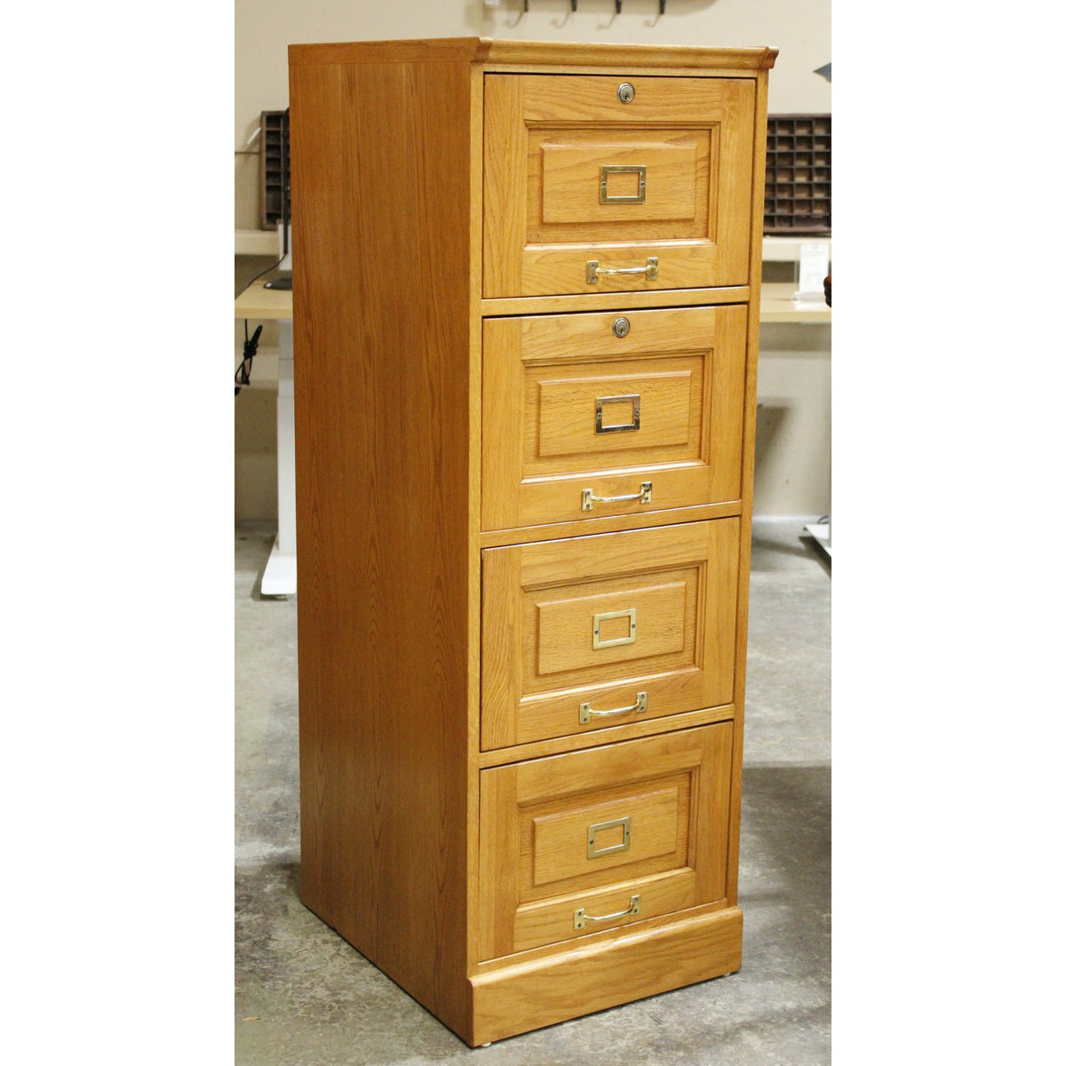 Golden Oak 4 Drawer File Cabinet